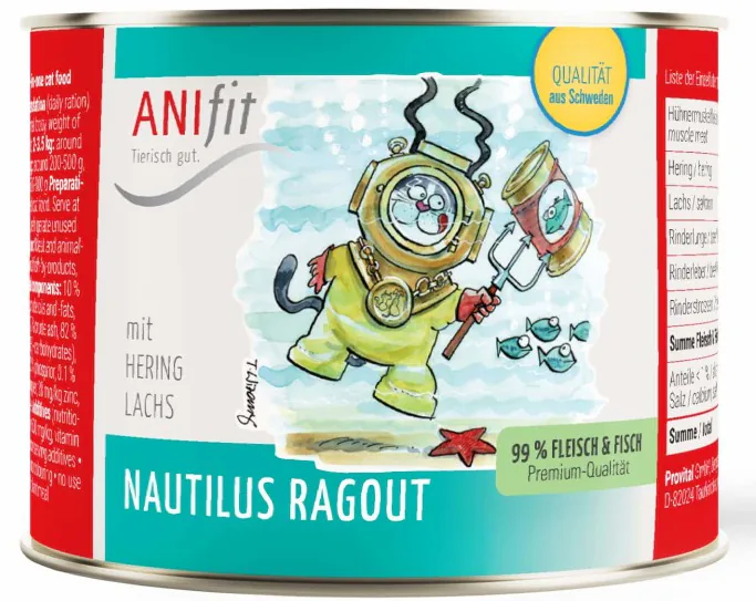 Nautilus Ragout verbindet Fisch und Fleisch zu einer außergewöhnlichen Mahlzeit, die Katzen begeistert. Die einzigartige Mischung aus Hering, Lachs
