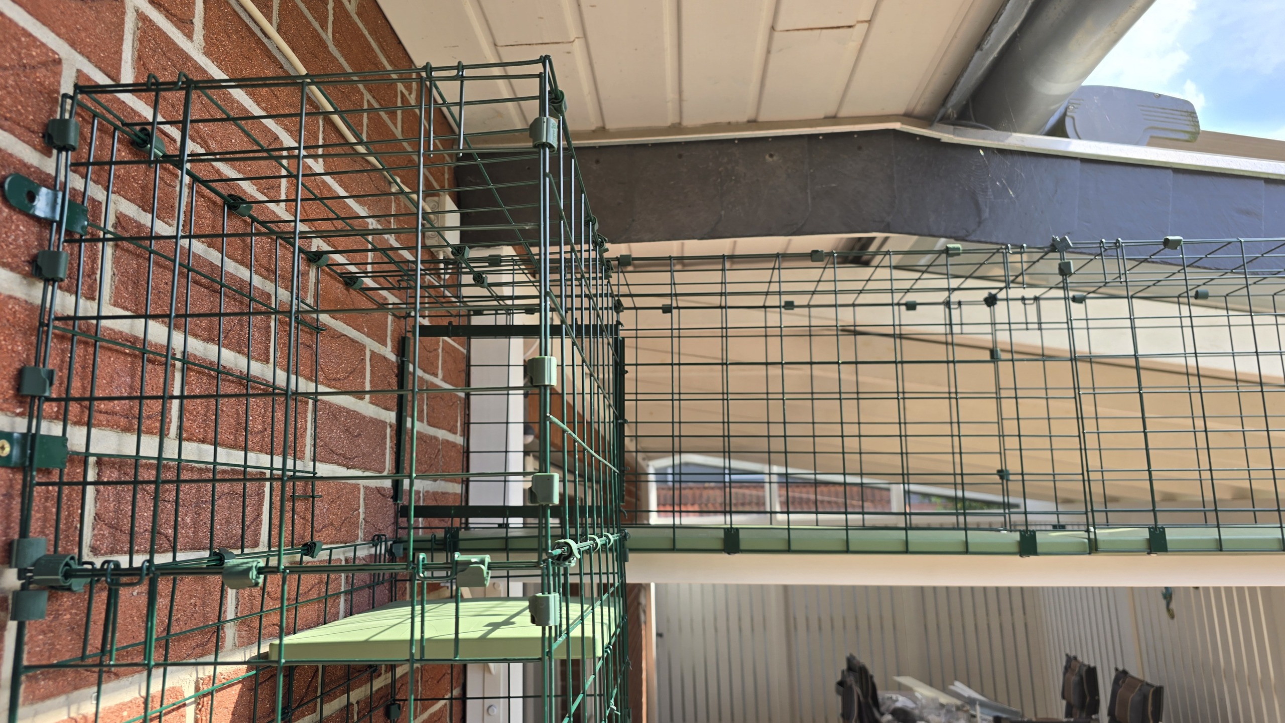 Detailansicht vom Eingang des Omlet Turms in den Katzentunnel als Zugang vom Haus ins Katzengehege.