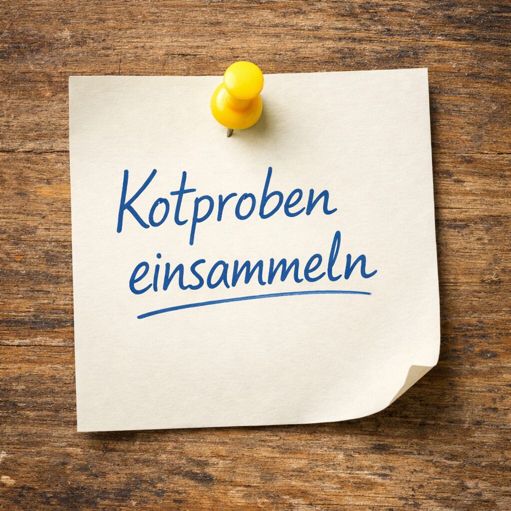 Notizzettel mit dem Hinweis „Kotproben einsammeln“