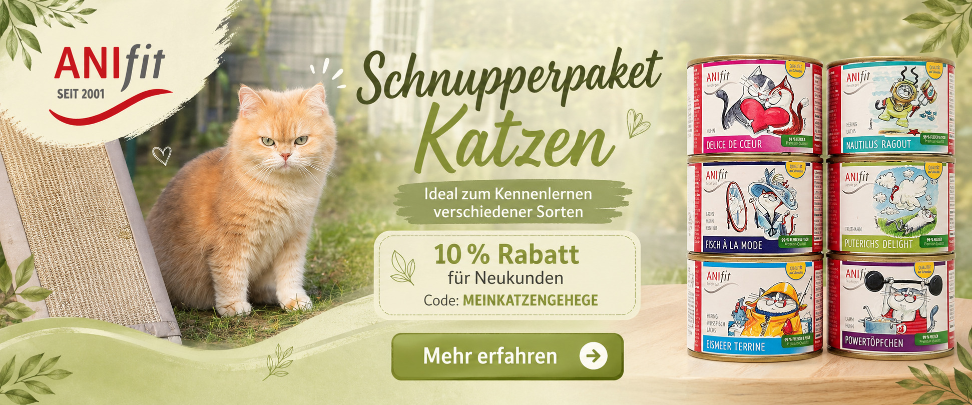 ANIfit Schnupperpaket für Katzen mit verschiedenen Futtersorten und Rabattcode MEINKATZENGEHEGE